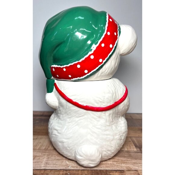 Vintage Christmas Bear Cookie Jar Ceramic Holiday Kitchen Decor - Picture 3 of 7